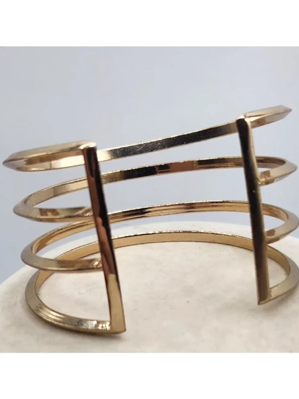 Gold-Tone Open Cuff Bracelet With Modern Multi-Band Design